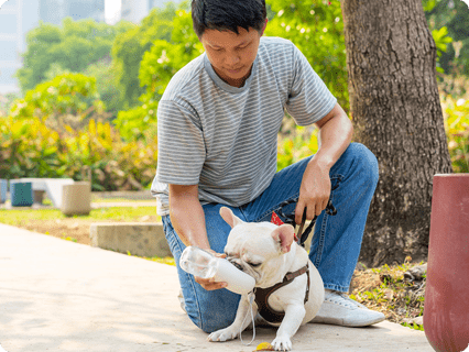 man petting a dog