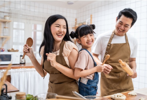 happy family cooking