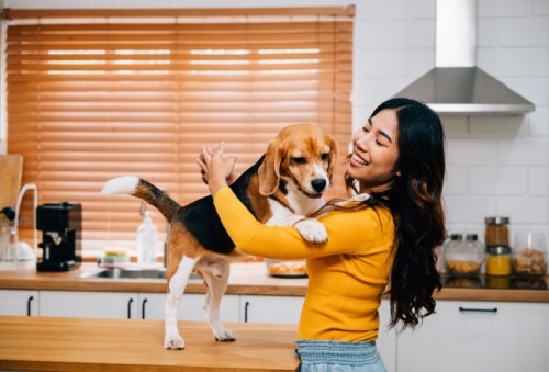 owner with her beagle