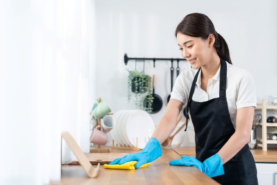 sanitizing kitchen counter