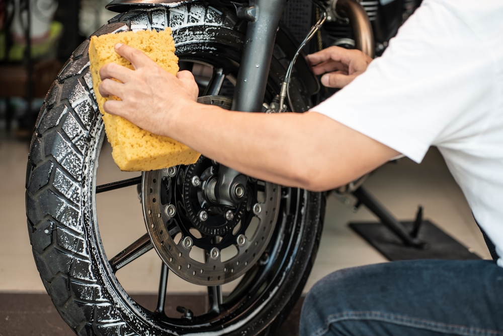 cleaning the motorcycle tires